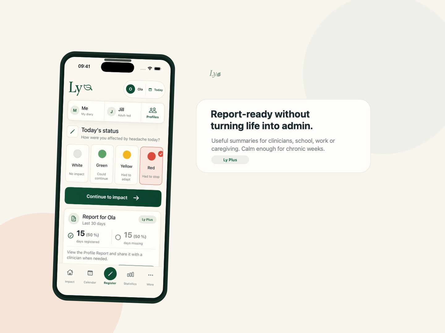 Ly migraine tracking preview with useful summary screen